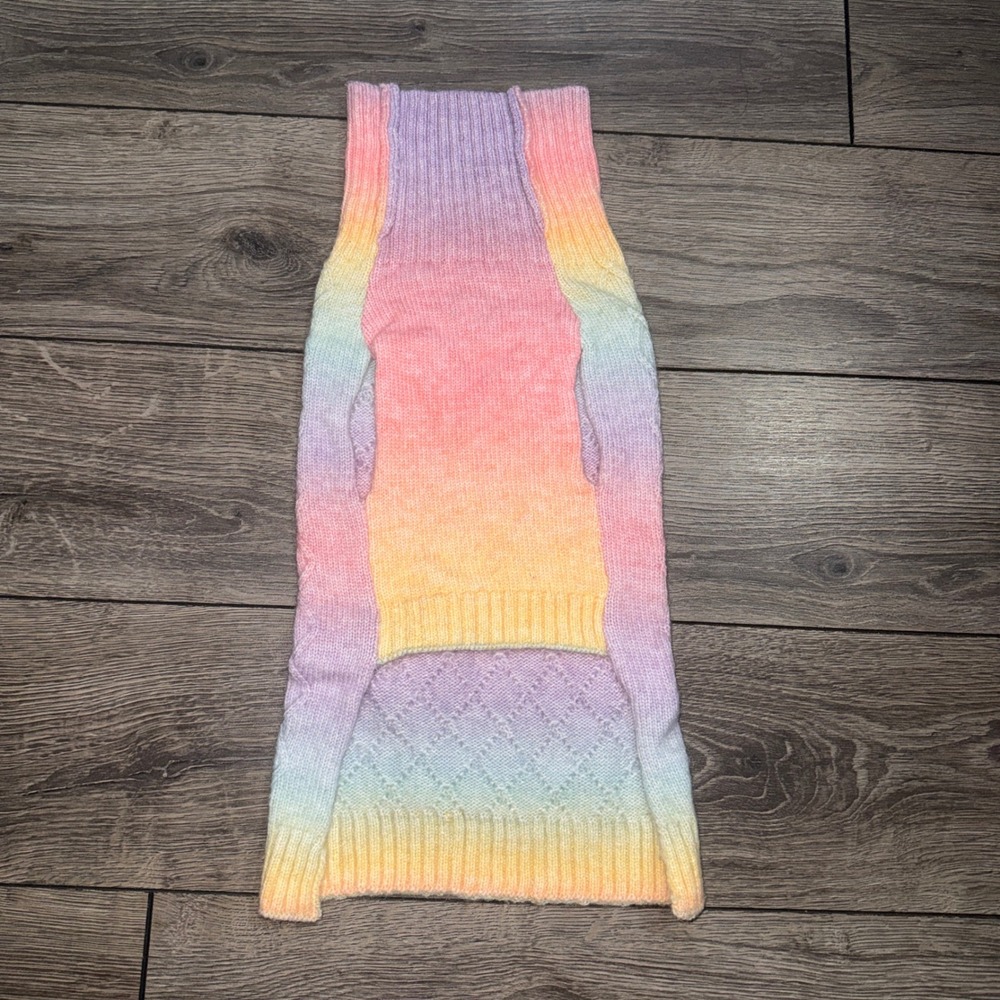 Pastel Rainbow Ombre Cable Knit Dog Sweater Turtleneck Pet Clothes Sleeveless